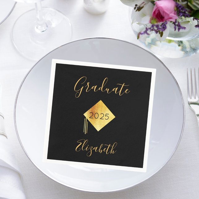 Serviette En Papier Diplômé 2023 casquette d'or noir (Créateur téléchargé)