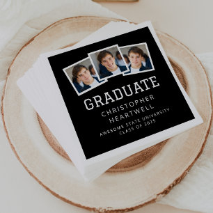 Serviette En Papier Diplômé 2026 3-Photos Noir et Blanc