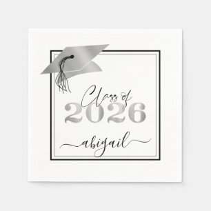 Serviette En Papier Diplômé 2026 Faux Métal Argent Script Année