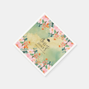 Serviette En Papier Diplôme botanique floral aquarelle rose marron