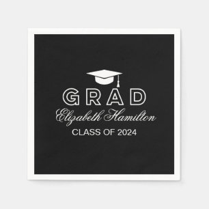 Serviette En Papier Diplôme Casquette Noir & Blanc Élégant Fête de Dip