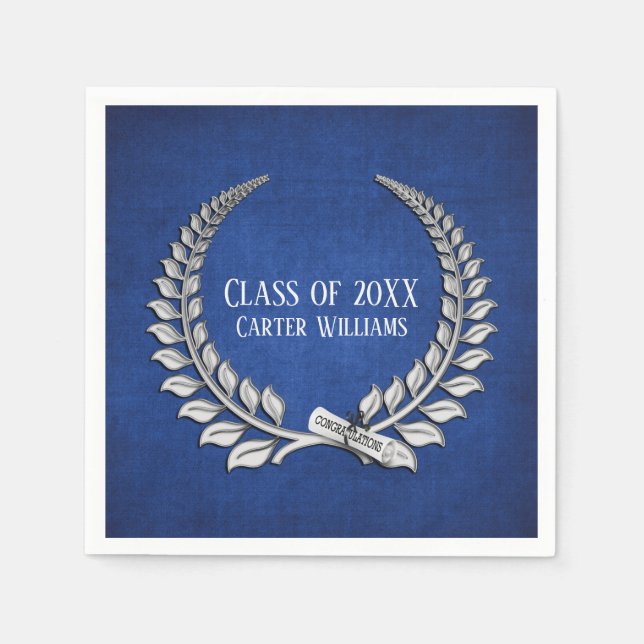 Serviette En Papier Diplôme de Diplôme Silver Laurel sur Blue (Devant)