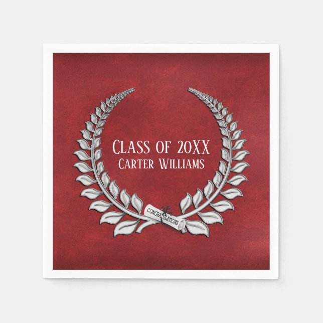 Serviette En Papier Diplôme de diplôme Silver Laurel sur Red (Devant)