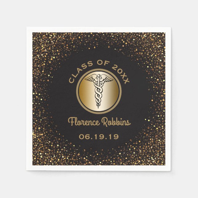 Serviette En Papier Diplôme de l'école de soins infirmiers Noir Gold C (Devant)