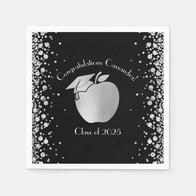 Serviette En Papier Diplôme d'enseignement Noir Argent (Devant)