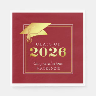 Serviette En Papier Diplômé Élégant 2026 Rouge Or Personnalisé