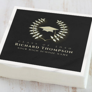 Serviette En Papier Diplôme Elegant Gold Laurel Feuille Mortier Board