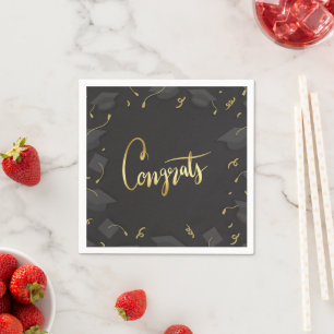 Serviette En Papier Diplôme Félicitations Chapeau et Confettis