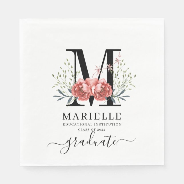 Serviette En Papier Diplôme Floral Monogramme Logo Papier (Devant)