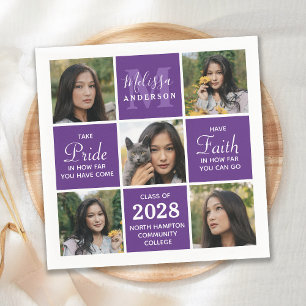 Serviette En Papier Diplômé Moderne 5 Photo Collage Purple Graduation 