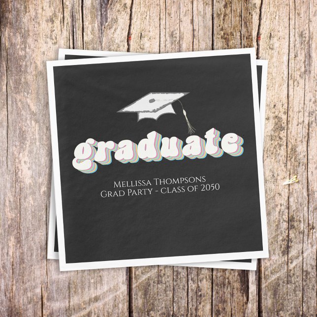 Serviette En Papier Diplôme noir Diplômé Rétro Typographie Simple (Créateur téléchargé)