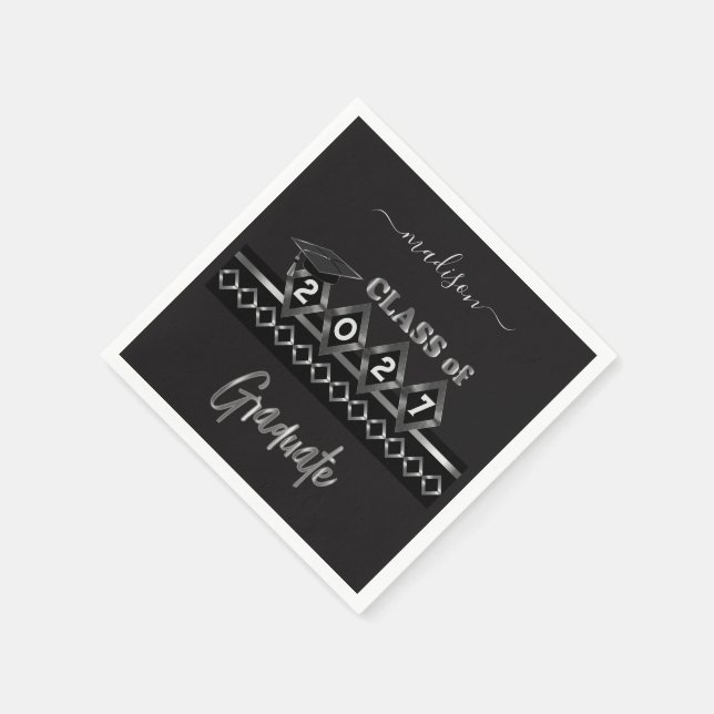 Serviette En Papier Diplômé personnalisé - Noir et Argent (Coin)