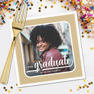 Serviette En Papier Diplômé Photo Bold Script Gold
