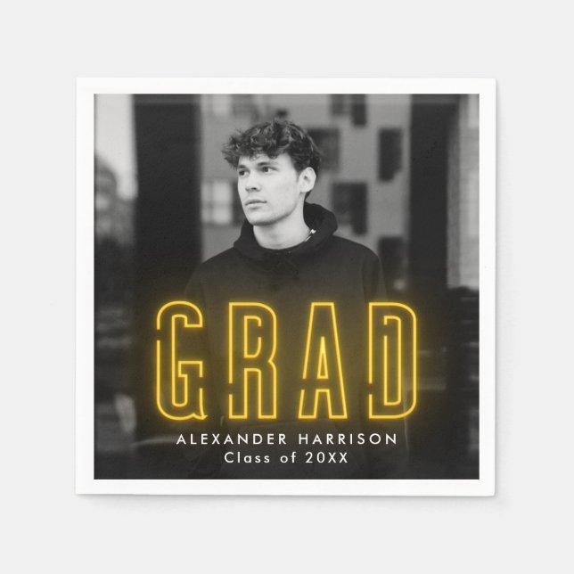 Serviette En Papier Diplôme photo moderne en néon jaune (Devant)