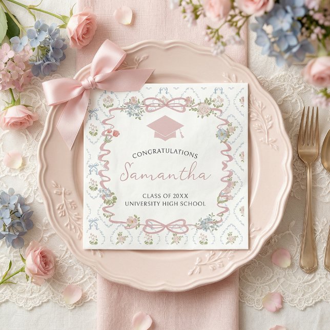 Serviette En Papier Diplôme Ruban Rose Fleur Sauvage (Créateur téléchargé)