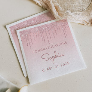 Serviette En Papier Diplômée promotion 2025 paillettes roses décoratio