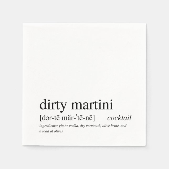Serviette En Papier Dirty Martini Citation moderne Typographie noire (Devant)