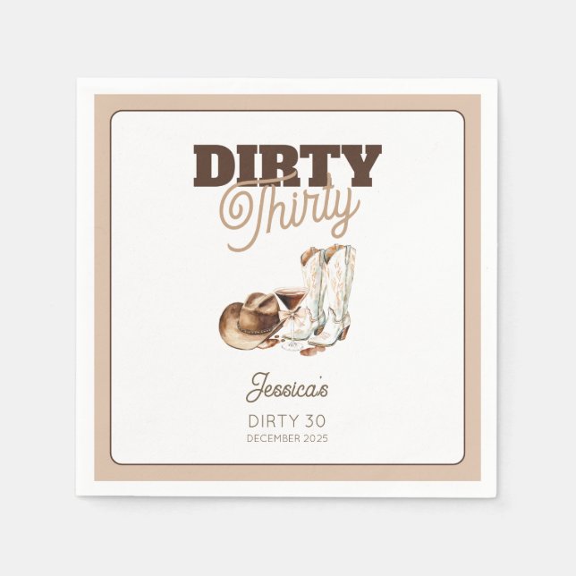 Serviette En Papier Dirty Thirty Cocktail Western 30th Birthday Party (Devant)