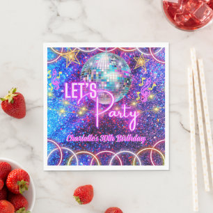Serviette En Papier Disco Ball Let's Party Neon rose Fille Fille Fête