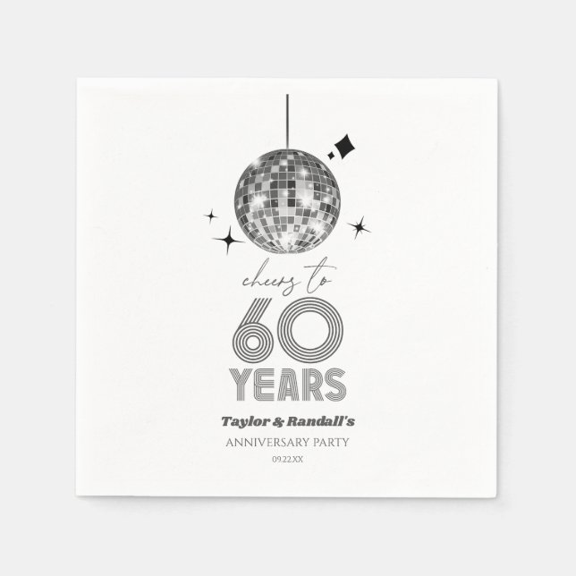 Serviette En Papier Disco Cheers 60 Anniversaire Mariage Fête (Devant)