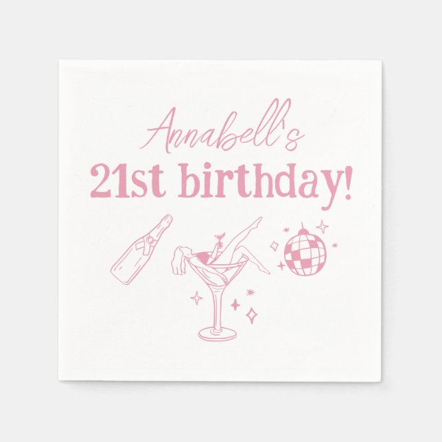 Serviette En Papier Disco Rose Anniversaire Fête Main Dessinée Moderne (Devant)