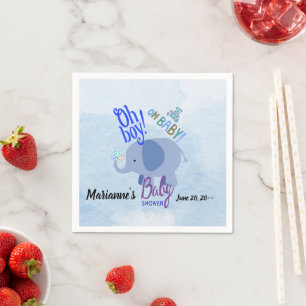 Serviette En Papier Disposition de Baby Shower Blue Elephant Oh Boy