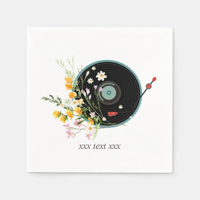 Serviette En Papier Disque vinyle,  Oldies Musique rustique, fleurs, (Devant)