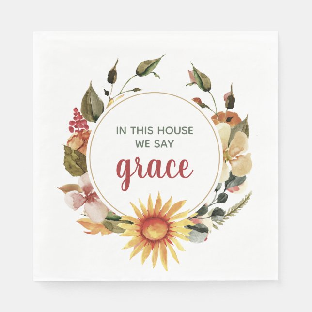 Serviette En Papier Dites Grace Fall Watercolor Wreath (Devant)