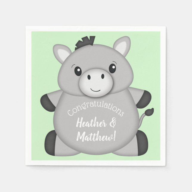 Serviette En Papier Donkey Baby shower Green (Devant)
