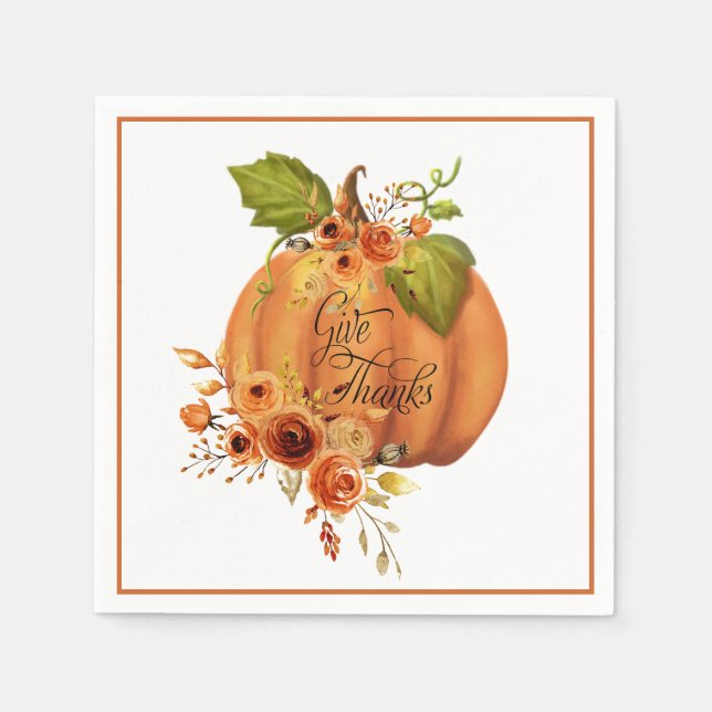 Serviette En Papier Donner Merci citrouille floral (Devant)