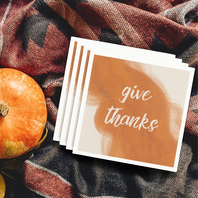 Serviette En Papier Donner Merci Terracotta Aquarelle Thanksgiving (Give Thanks Terracotta Watercolor Thanksgiving Napkins)