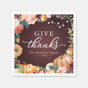 Serviette En Papier Donnez Merci Russe Automne Floral Thanksgiving Dîn