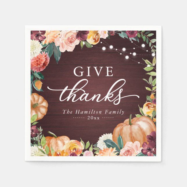 Serviette En Papier Donnez Merci Russe Automne Floral Thanksgiving Dîn (Devant)