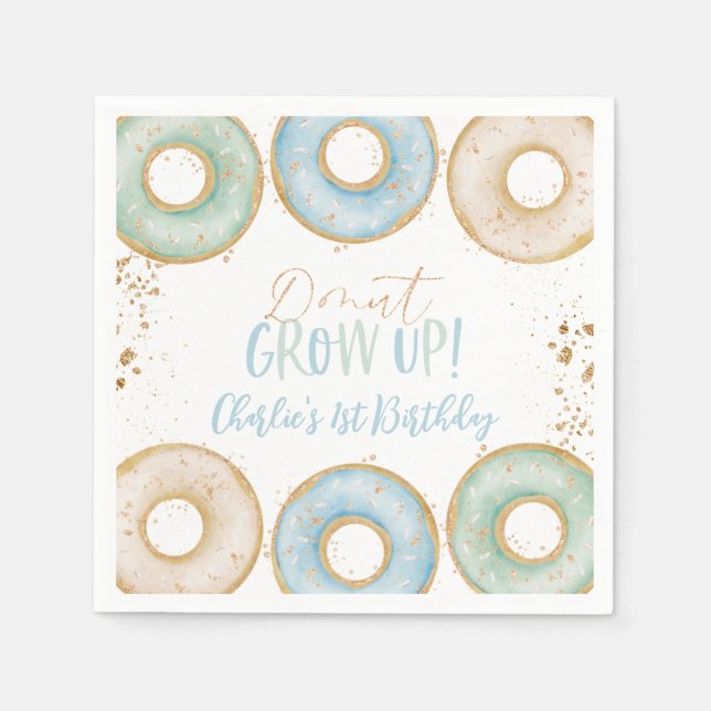 Serviette En Papier Donut Aqua Gold 1er Anniversaire serviettes Garçon (Devant)