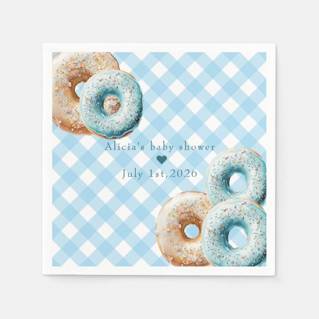 Serviette En Papier Donut | Baby shower Garçon En vichy bleu (Devant)