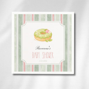 Serviette En Papier Donut Matcha Rayure Sauge Mignon pour Baby Shower