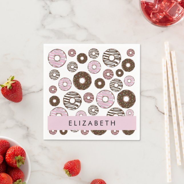 Serviette En Papier Donuts Roses, Donuts Brown, Sprinkings, Votre Nom (En situation)