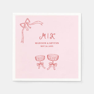 Serviette En Papier Doodle blanc à main Mariage rose rouge