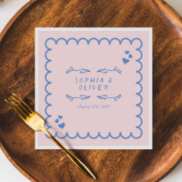 Serviette En Papier Doodle d'onde rétro Mariage illustré à la main