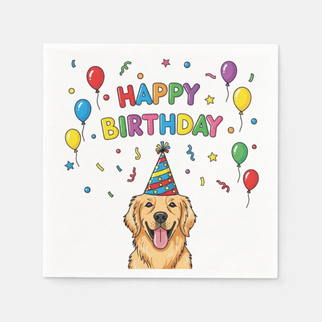 Serviette En Papier Doodle Golden Retriever Doodle Joyeux anniversaire (Devant)
