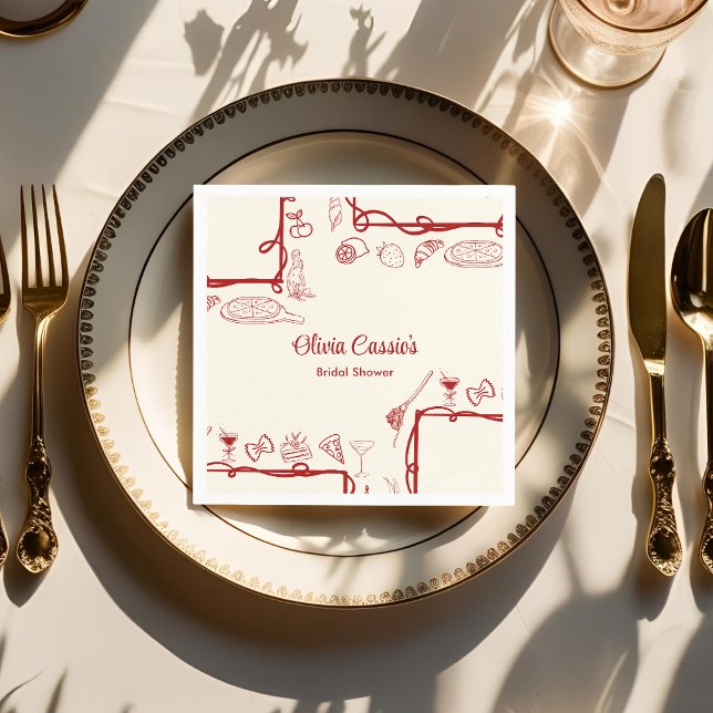 Serviette En Papier Doodle Rouge qui est plus Fête des mariées italien (Créateur téléchargé)