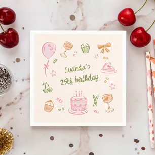 Serviette En Papier Doodle Whimsical main tiré fête d'anniversaire