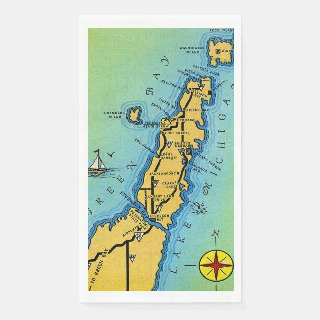 Serviette En Papier Door County Map Guest Towels (Devant)