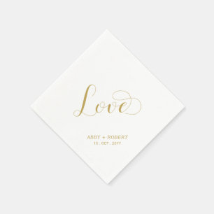 Serviette En Papier Doré Élégant Mariage d'amour élégant