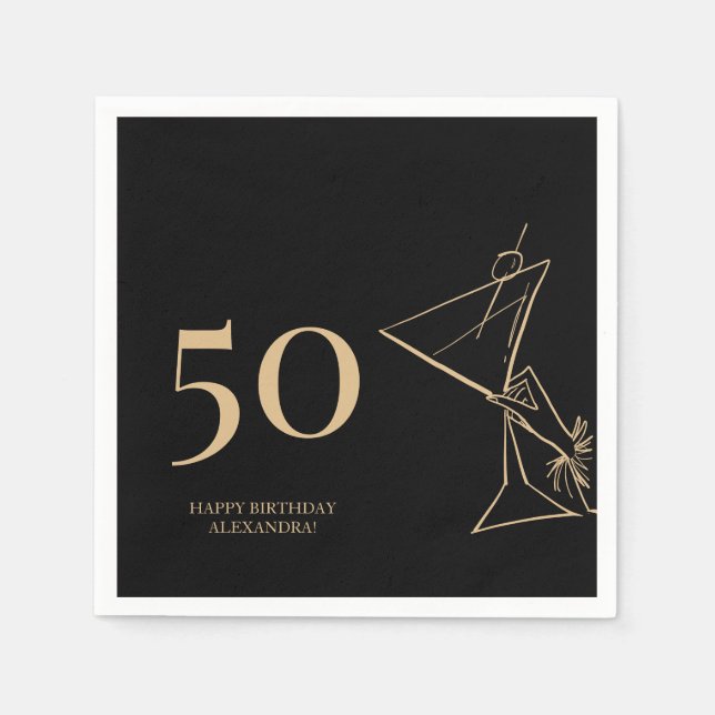 Serviette En Papier Doré moderne 50e Anniversaire Cocktail serviettes (Devant)