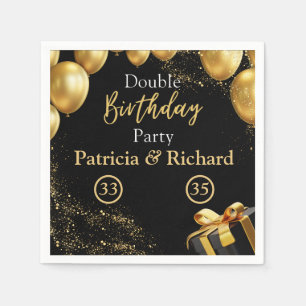 Serviette En Papier Double fête d'anniversaire Noir et or élégant