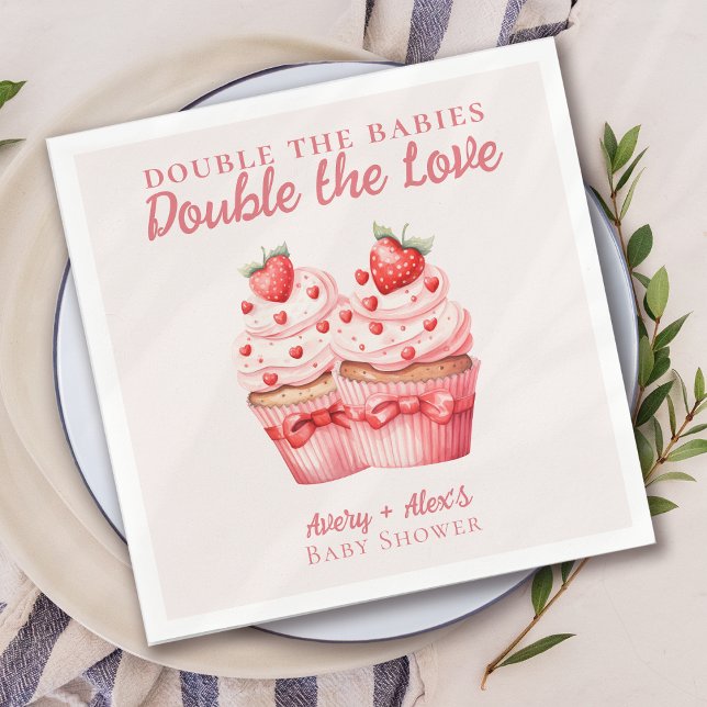 Serviette En Papier Double le Baby shower jumeau Love Pink Cupcake (Créateur téléchargé)