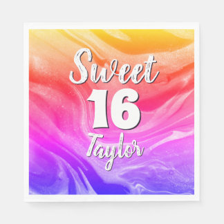 Serviette En Papier Douce 16 Arc-en-ciel Marbre Personnalisé