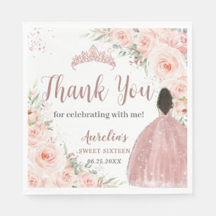 Serviette En Papier Douce 16 Blush Florale Rose Or Brun Princesse