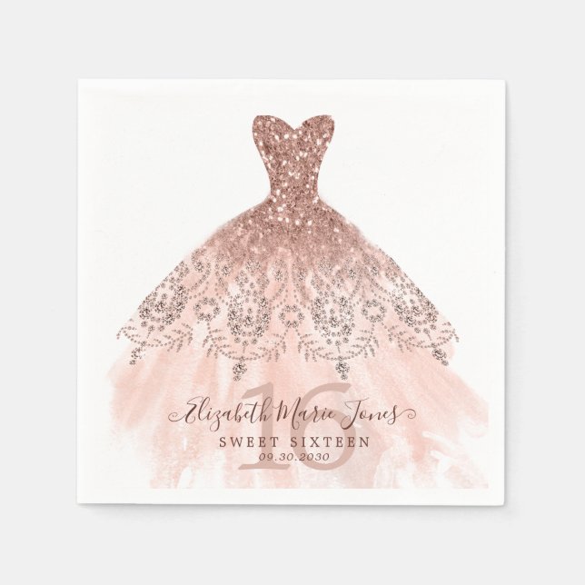Serviette En Papier Douce 16e anniversaire Rose Rose Rose Parties scin (Devant)